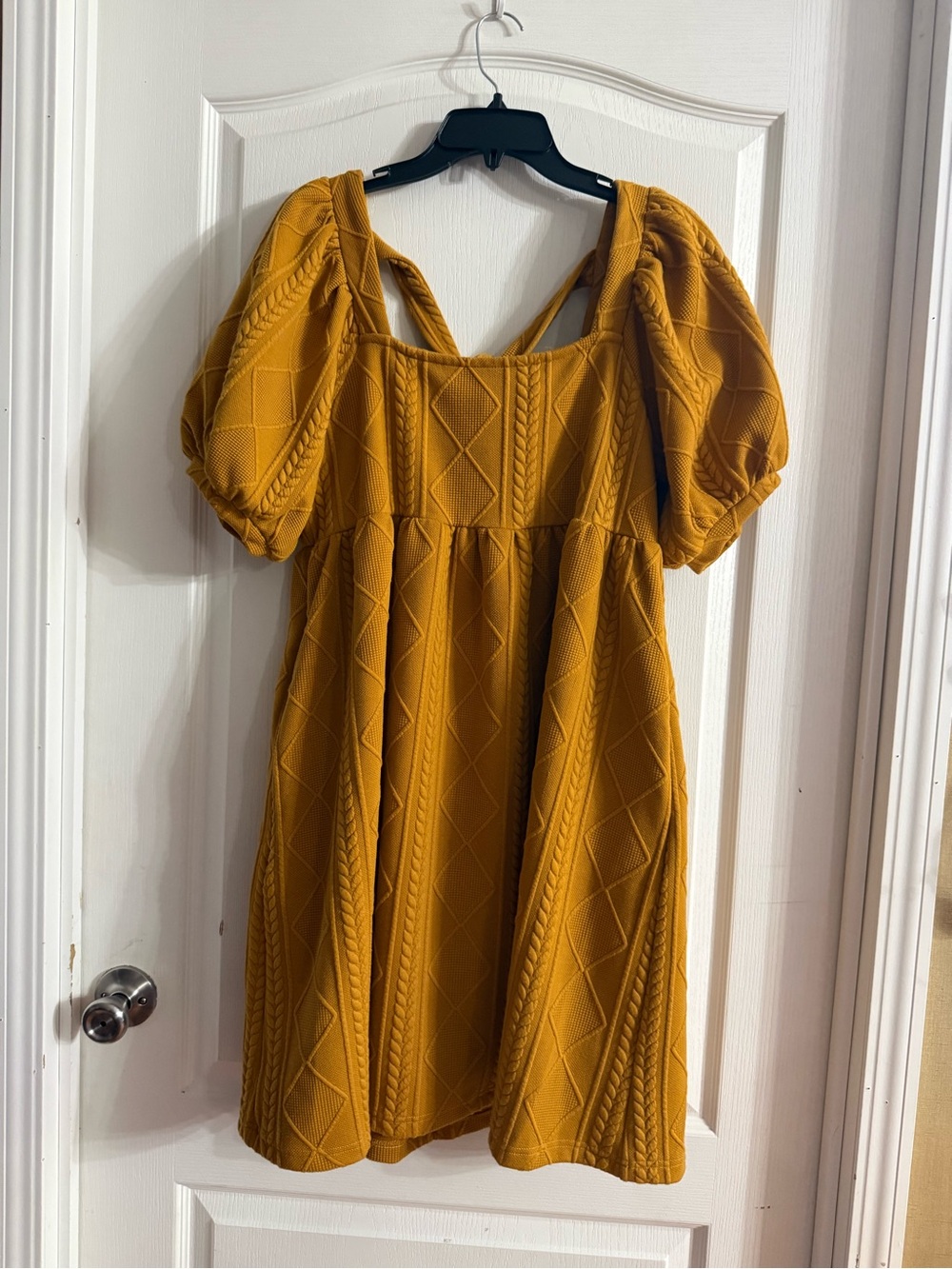 Listicle Women’s Mustard Square Neck Babydoll Boho Dress Sz Large